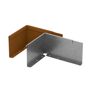Two L-shaped metal wall corner brackets shown on a plain white background, one with a brown finish and one with a galvanized silver finish.