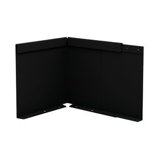 A black metal L-shaped corner bracket or mounting frame with flat panels and bolt holes, shown on a plain white background.