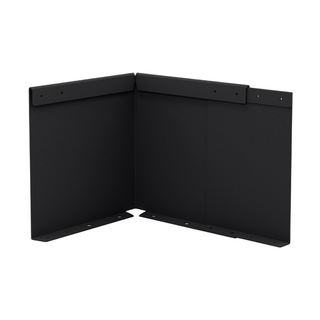 Black metal corner brackets or mounting panels shown on a plain white background.