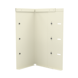 An off-white metal corner bracket or wall mounting panel with pre-drilled holes and mounting hardware, shown on a solid white background.