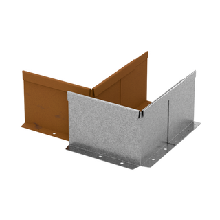 Two metal wall panels shown on a plain white background, one in warm brown and one in galvanized silver, arranged to display their profiles and connection points.