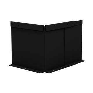 A black metal corner bracket or mounting bracket with flat panels and bolt holes, shown on a plain white background.