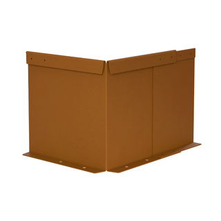 A rust-colored metal corner guard or bracket with flat panels and mounting flanges on the bottom, shown on a plain white background.