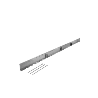 A long, narrow metal mounting bracket or trim piece shown at an angle, with three small screws placed below it on a plain white background.