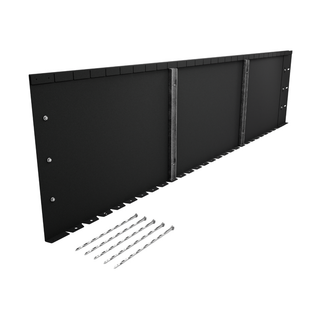 Black metal mounting panel kit with six silver drill bits, shown on a solid white background.