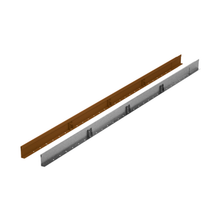 Two long metal channel beams shown on a plain white background, one with a rusted brown finish and one with a smooth silver finish.