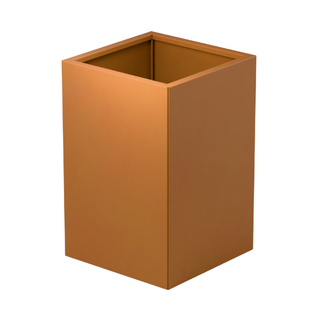 A minimalist, open-top rectangular planter or storage box made of brushed metal with a warm copper or bronze finish, shown on a solid white background.