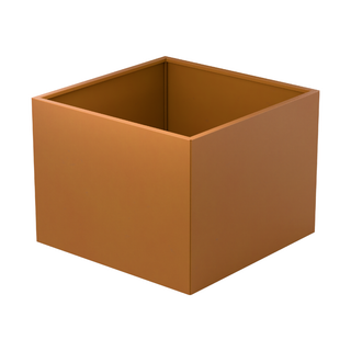 A square open-top planter box with a matte coppery-brown finish, shown at a three-quarter angle on a solid white background.