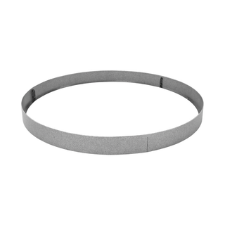 A thin, circular metal ring with a textured gray finish, shown on a plain white background.